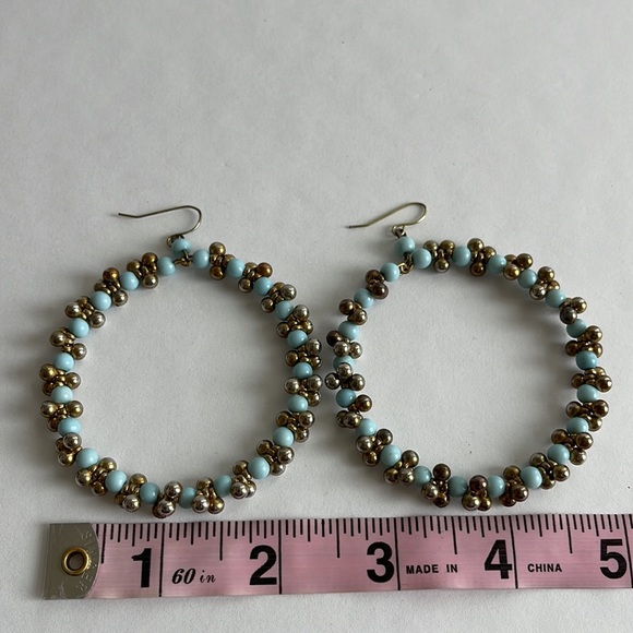 Blue & Gold Hoop Earrings. - Picture 2 of 3